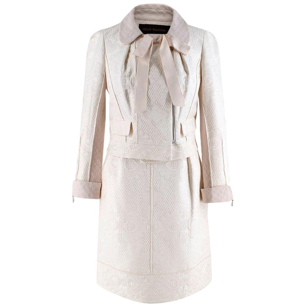 Louis Vuitton Cream Embroidered Jacquard Jacket & Skirt - Size US 0-2