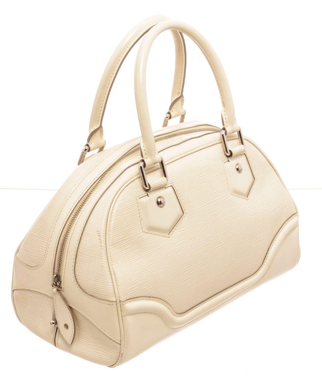 Louis Vuitton Epi Bowling Montaigne PM Handtasche mit epi-Leder in Creme (Beige) im Angebot