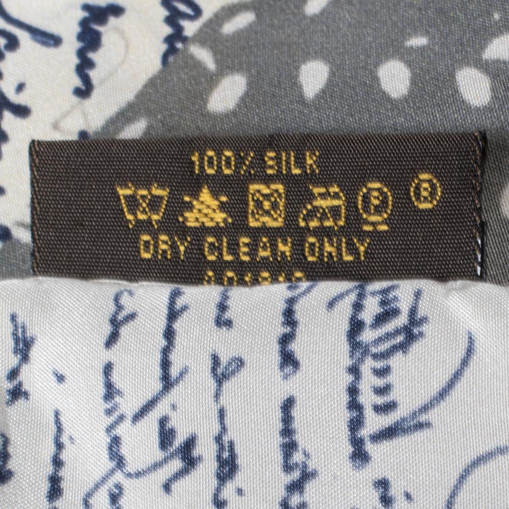 Gray Louis Vuitton Cream Feather Printed Angular Silk Scarf
