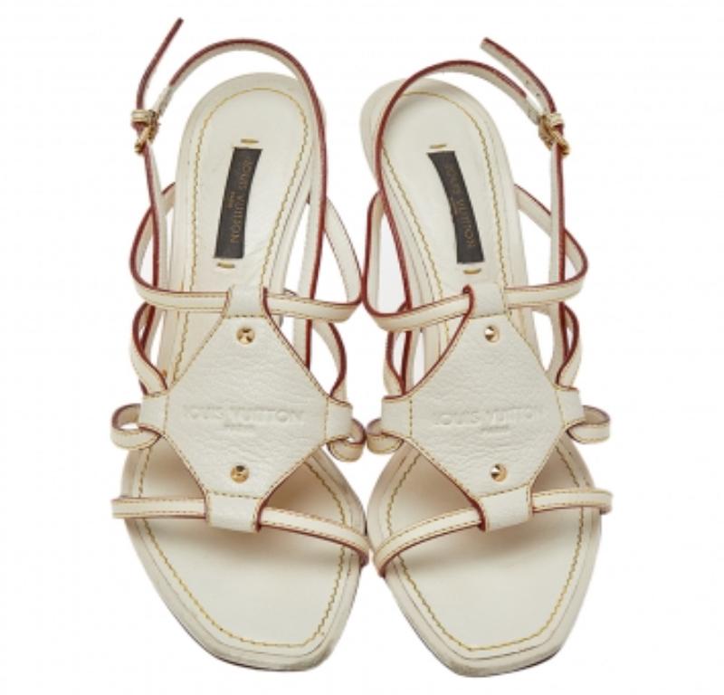  Louis Vuitton - Sandales à lanières à la cheville en cuir crème, taille 36,5 Pour femmes 