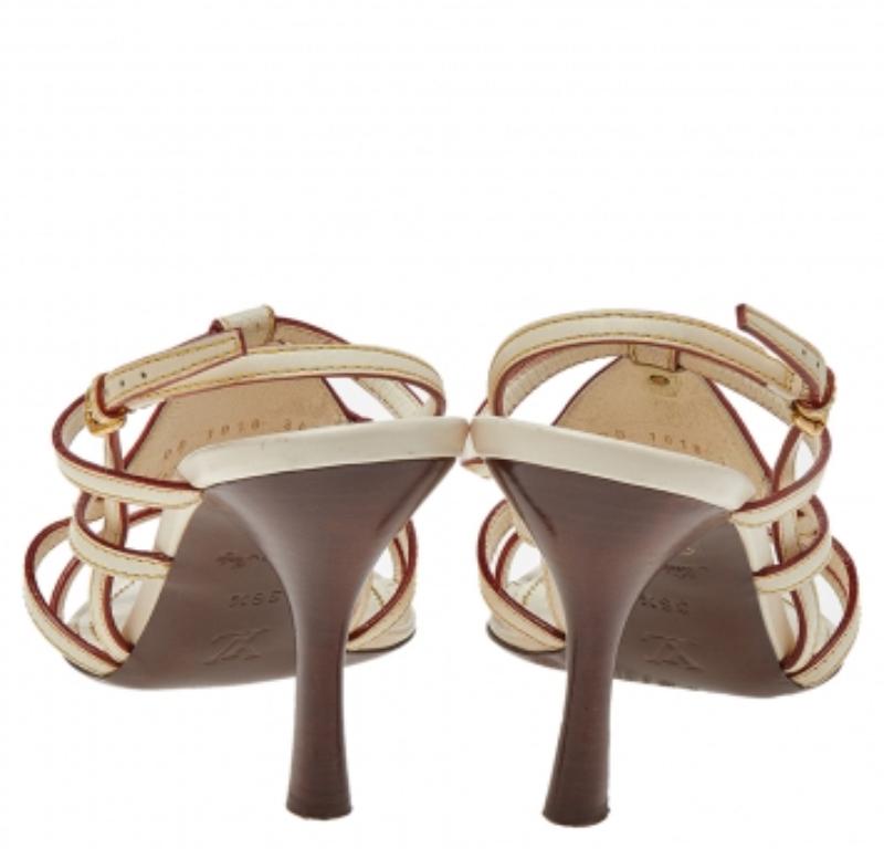 Louis Vuitton - Sandales à lanières à la cheville en cuir crème, taille 36,5 1
