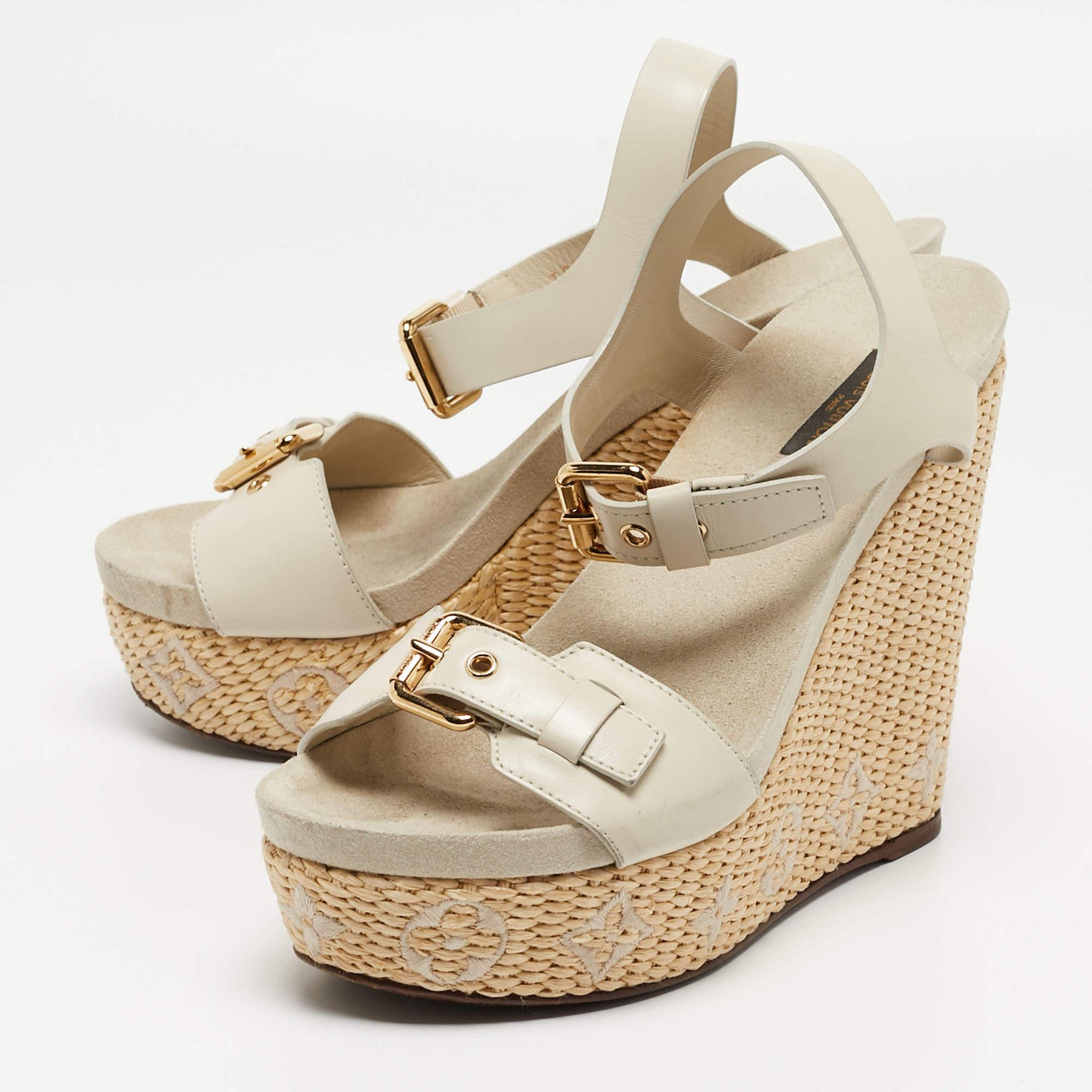 Perfectly sewn and finished to ensure an elegant look and fit, these LV wedge shoes are a purchase you'll love flaunting. They look great on the feet.

