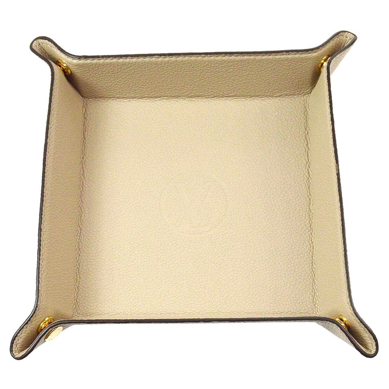Louis Vuitton Cream Leather Desk Table Vanity Jewelry Cosmetic Travel Tray W/Box