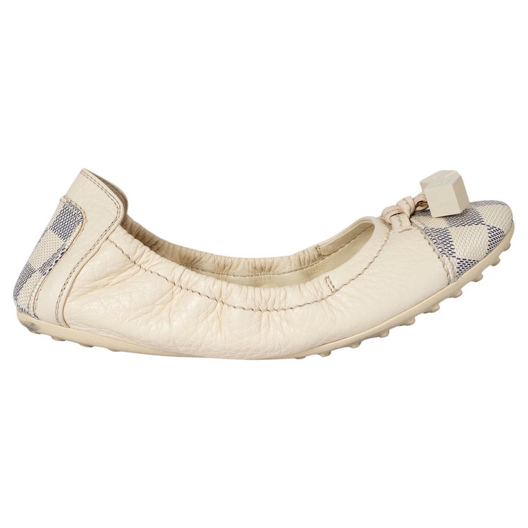 LOUIS VUITTON cream leather LOVELY DAMIER AZUR Ballet Flats Shoes