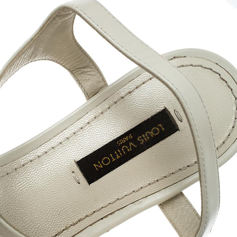 Louis Vuitton Cream Leather Studded Flat Ankle Strap Sandals Size 38.5 2