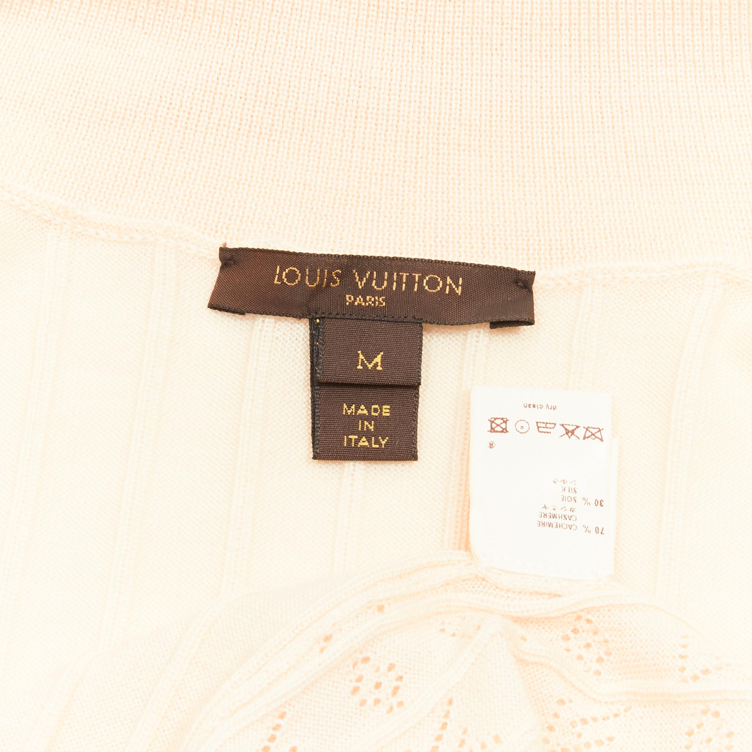 LOUIS VUITTON cream LV monogram ribbed knit button down shirt M For Sale 4