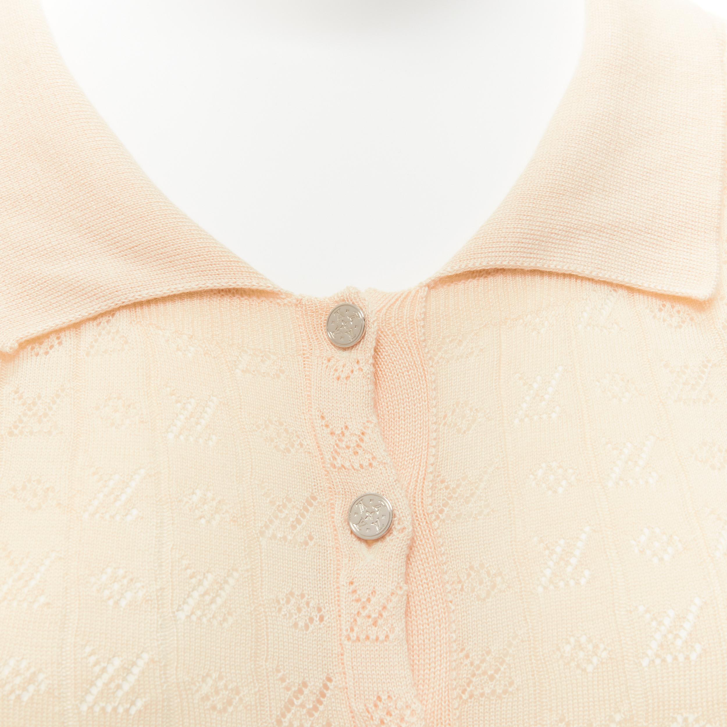 LOUIS VUITTON cream LV monogram ribbed knit button down shirt M 2