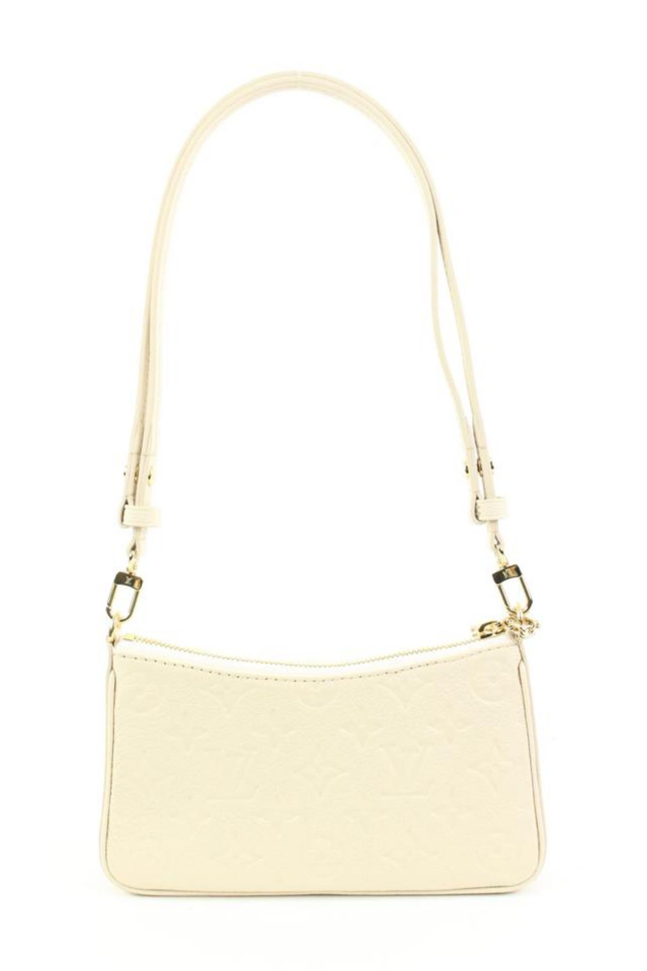 Louis Vuitton Cream Monogram Leather Empreinte Easy Pouch on Strap Crossbody In New Condition In Dix hills, NY