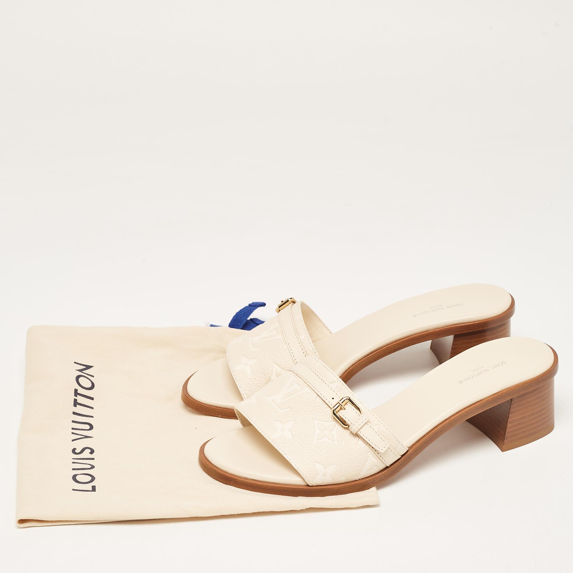 Louis Vuitton Cream Monogram Leather Slide Sandals Size 38 5