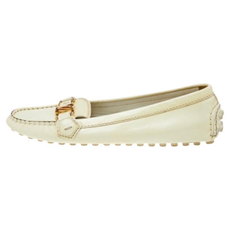 Louis Vuitton Cream Patent Leather Logo Loafers Size 39.5