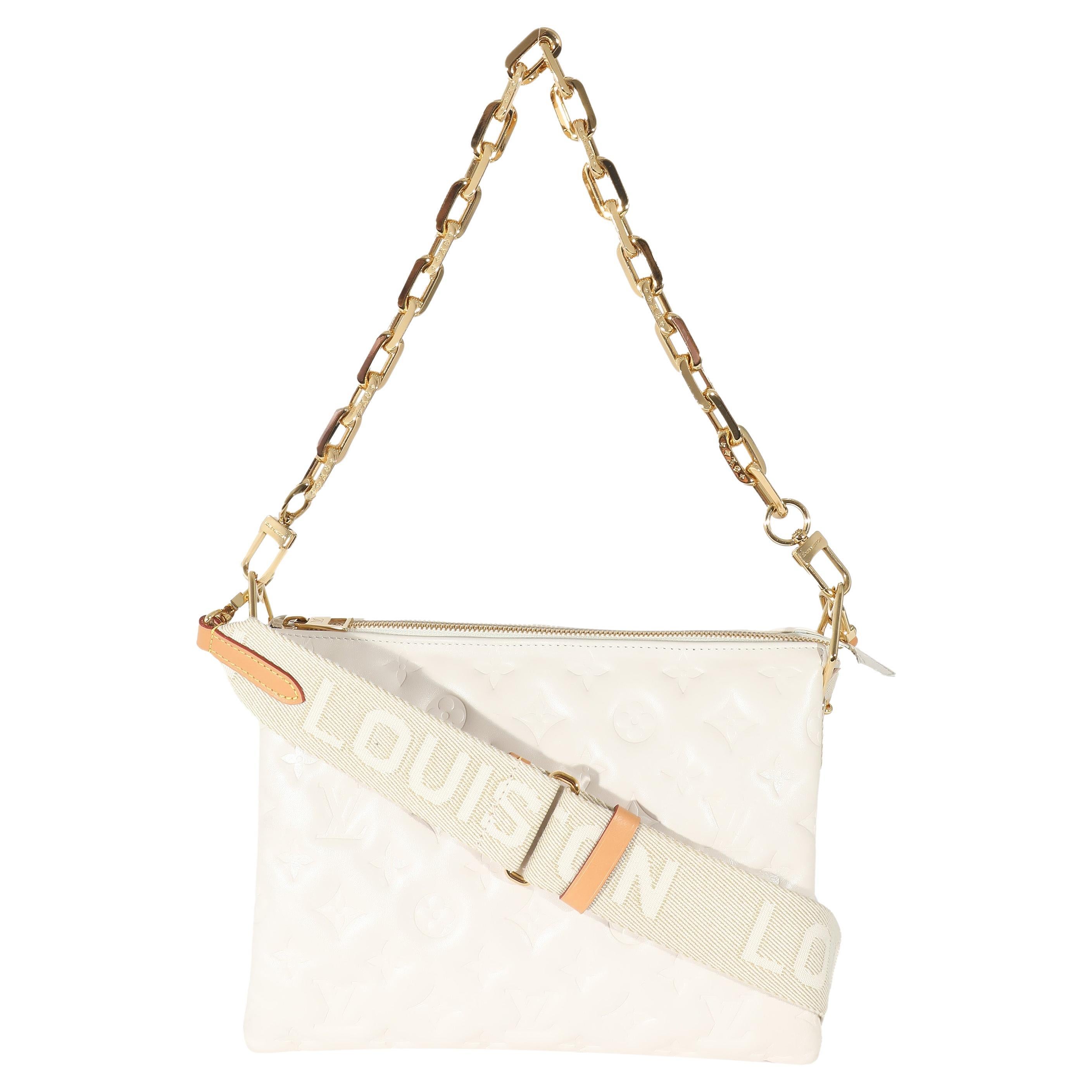 Louis Vuitton Cream Puffy Lambskin Monogram Coussin PM