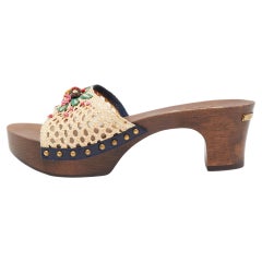 Louis Vuitton Navy Blue/Tan Printed Canvas and Leather Cottage Clog Mules  Size 36 Louis Vuitton