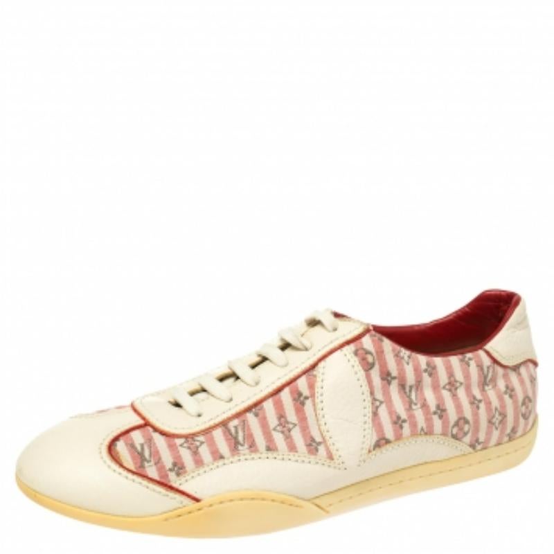 These sneakers from Louis Vuitton are perfect for the sporty you! They are crafted from the signature monogrammed canvas and leather and feature round toes and lace-ups on the vamps. They come equipped with comfortable leather-lined insoles and