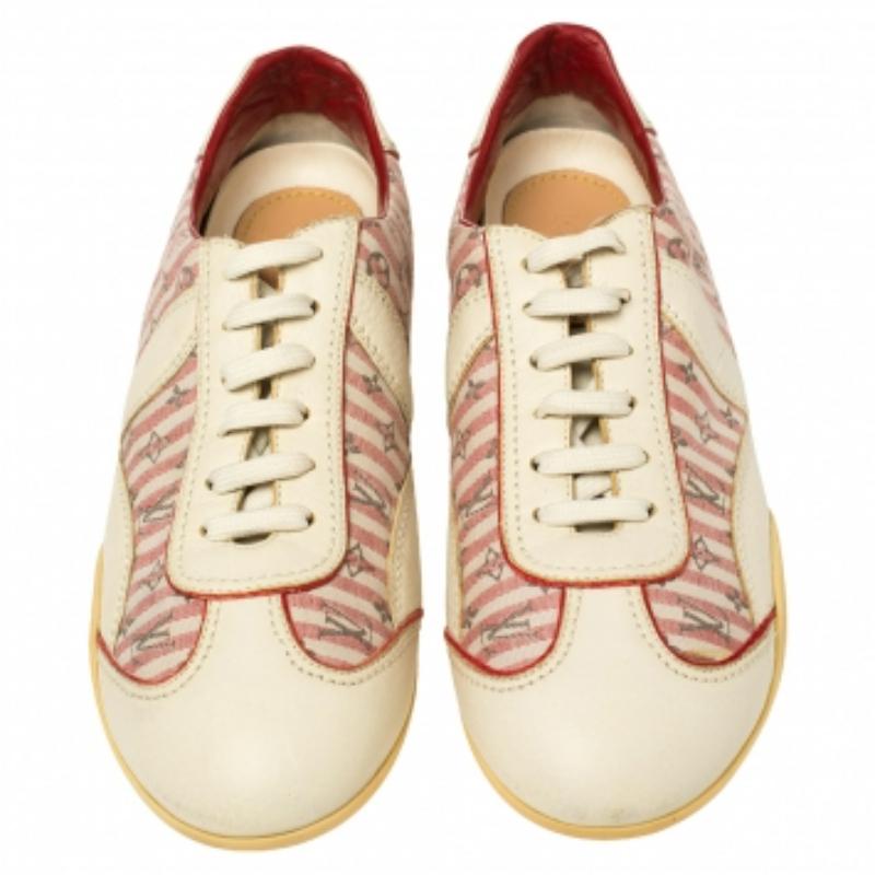 Louis Vuitton Cream /Red  Monogram Canvas And Leather  Sneakers Size 39 Beige en venta