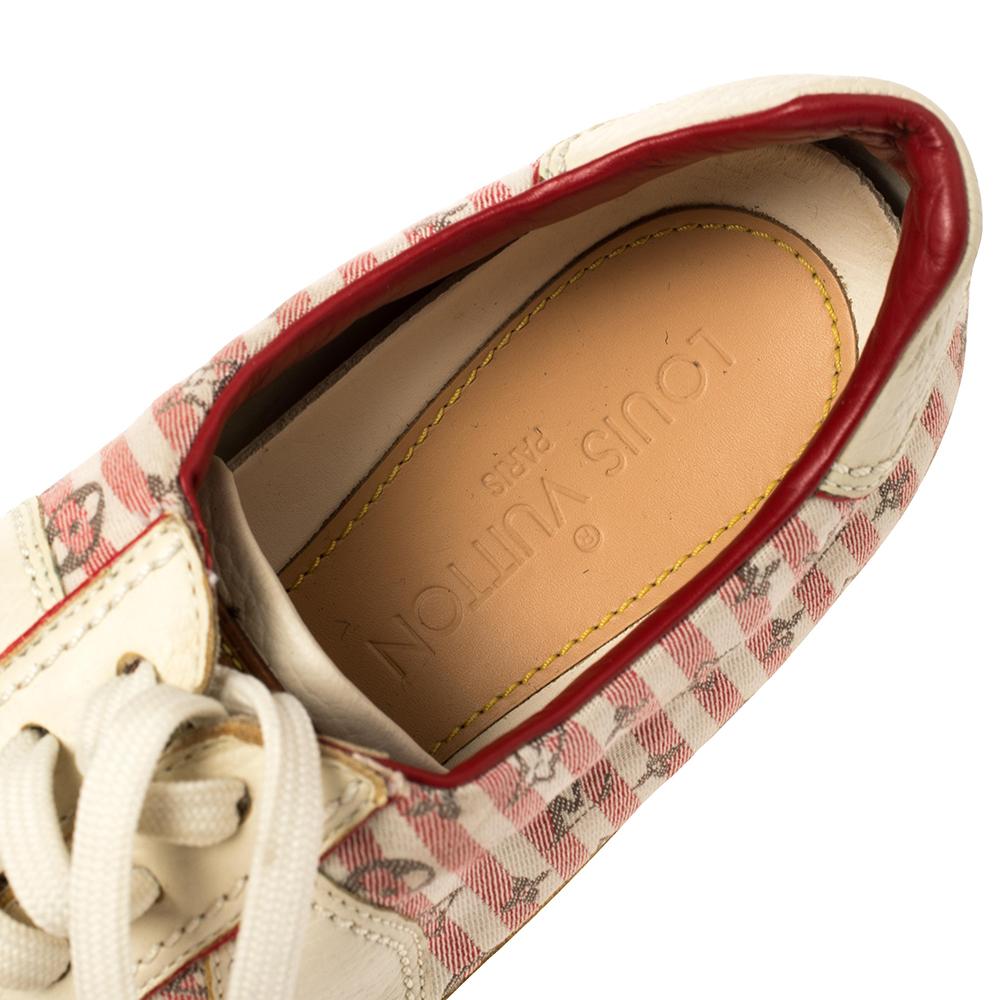 Women's Louis Vuitton Cream /Red Monogram Canvas And Leather Sneakers Size 39 For Sale