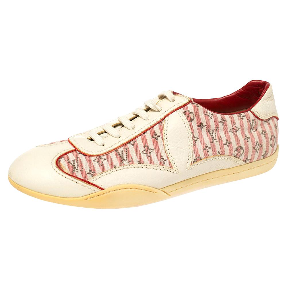 Louis Vuitton Cream /Red Monogram Canvas And Leather Sneakers Size 39