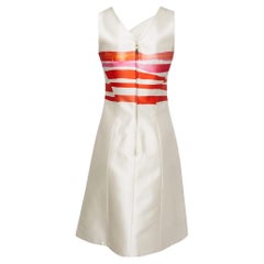 Louis Vuitton Cream Striped Silk Bow Detail Sleeveless Dress S