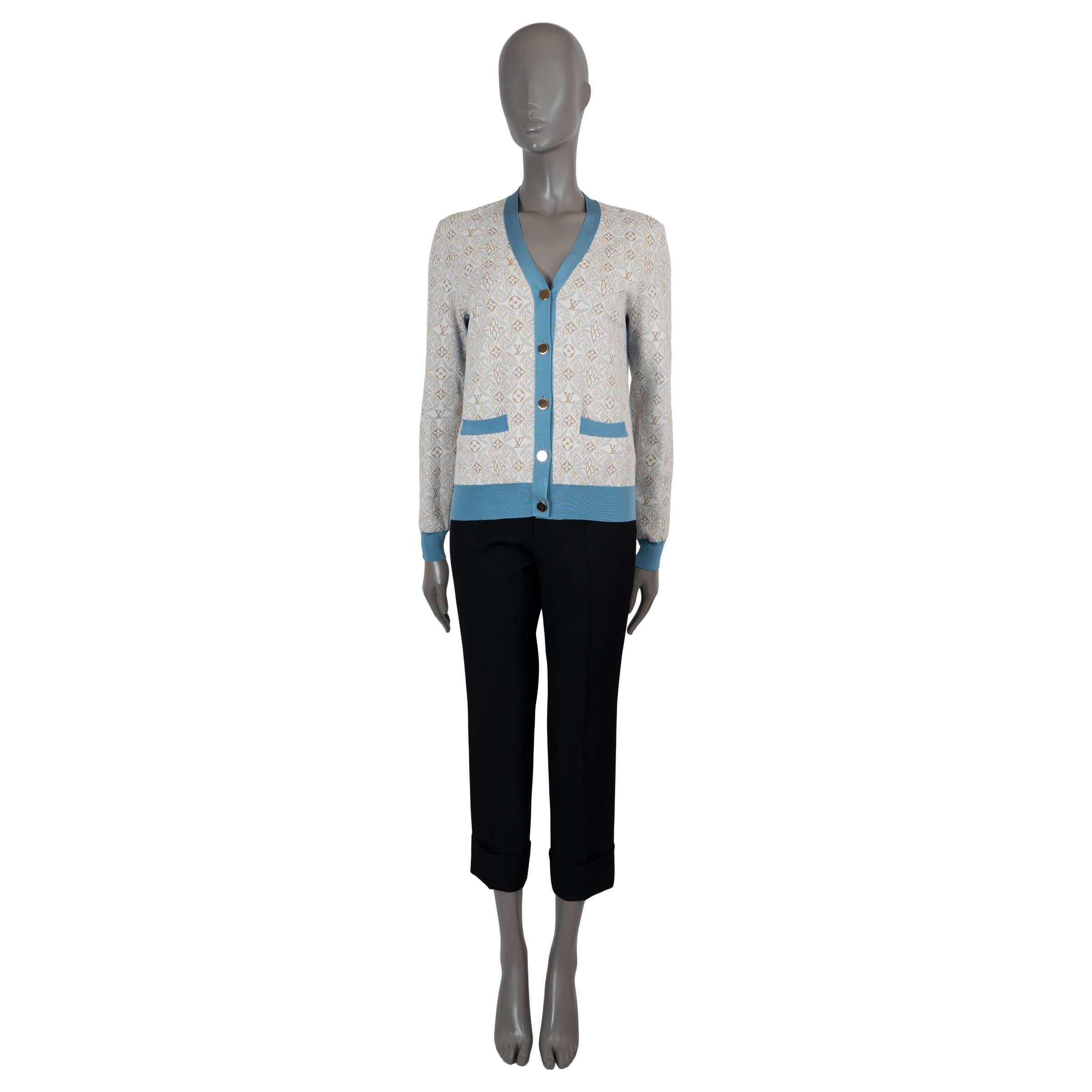 LOUIS VUITTON Cremefarbener taupeblauer Seidenpullover 2022 1854 ContraST TRIM Strickjacke Pullover M im Zustand „Hervorragend“ im Angebot in Zürich, CH
