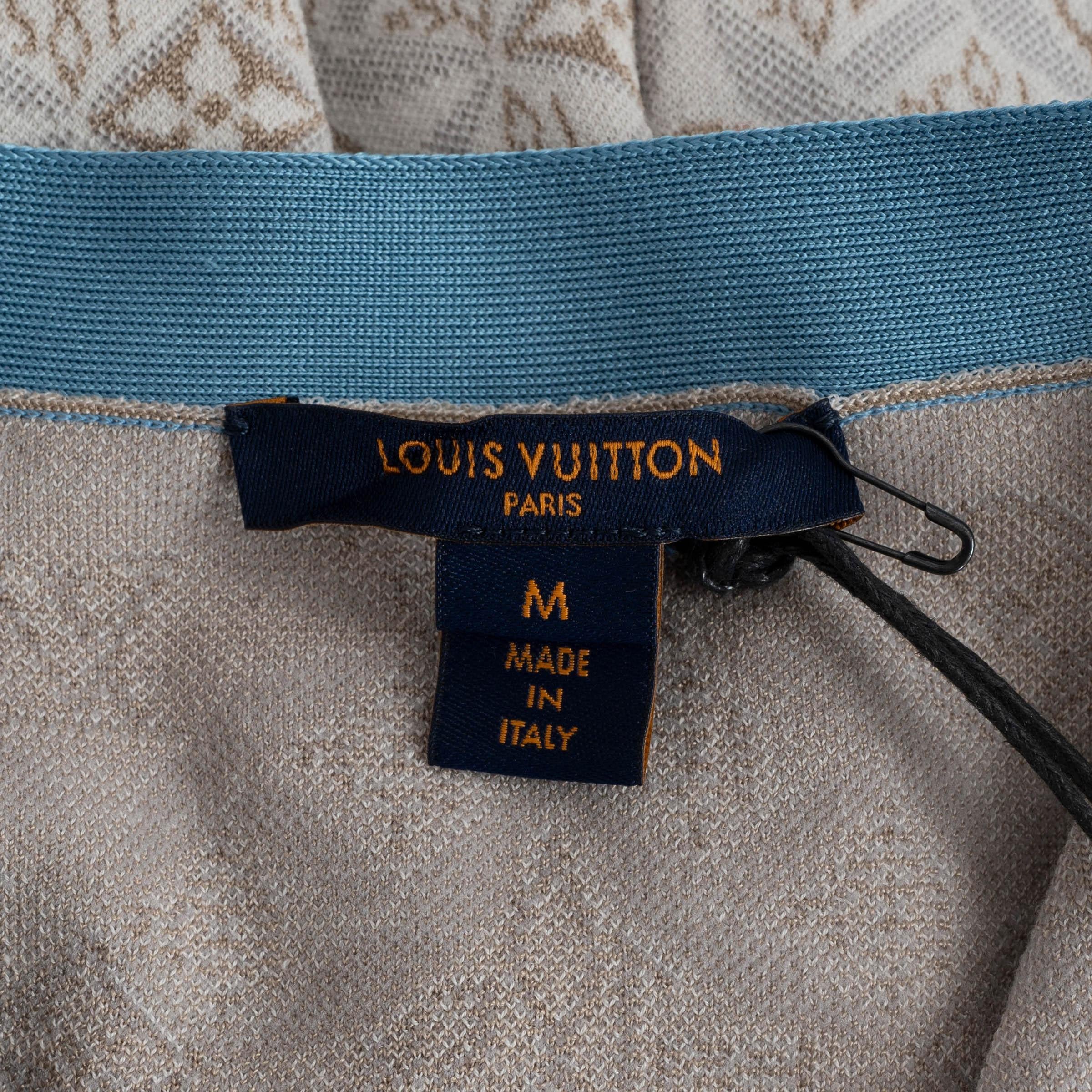 LOUIS VUITTON Cremefarbener taupeblauer Seidenpullover 2022 1854 ContraST TRIM Strickjacke Pullover M im Angebot 1