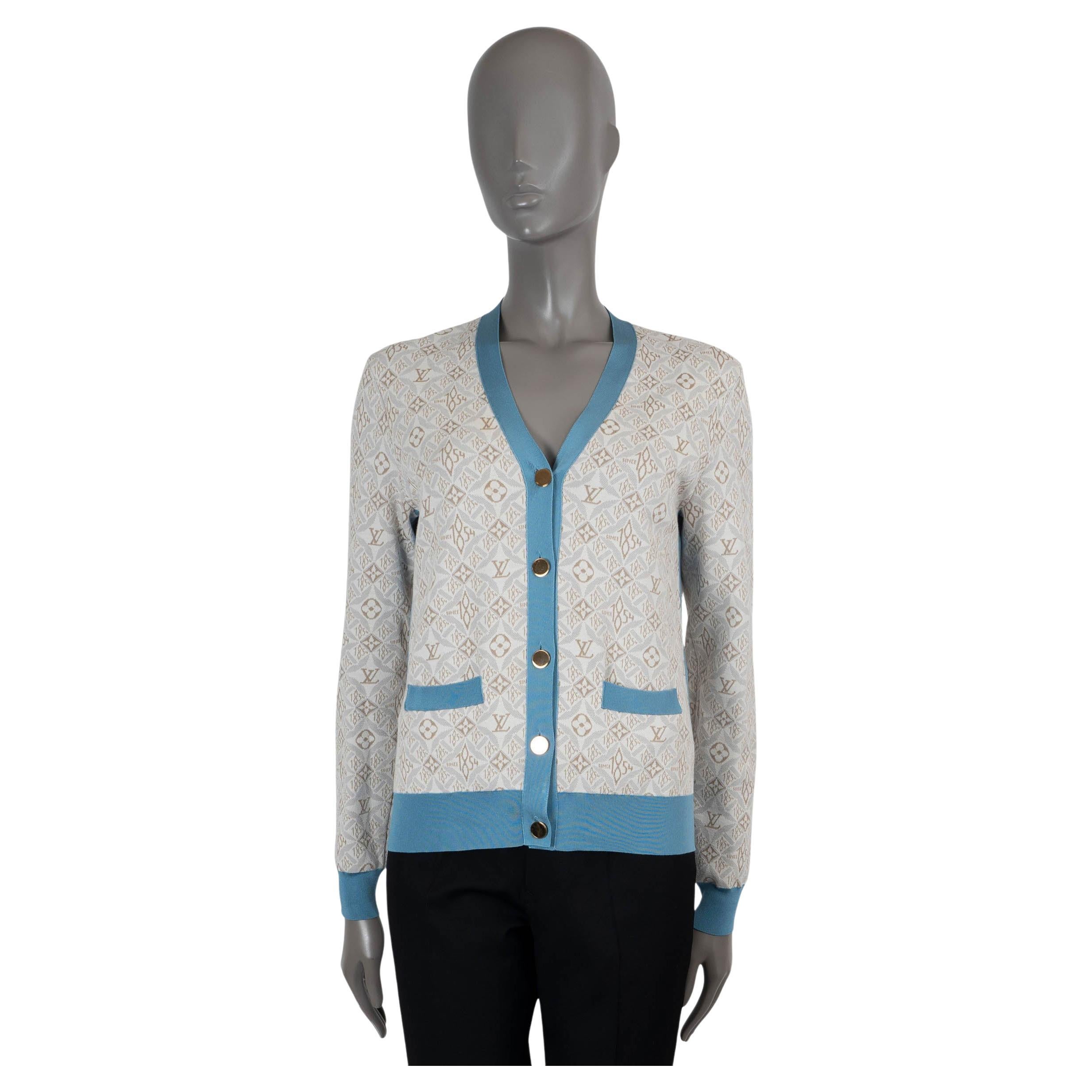 LOUIS VUITTON Cardigan CONTRAST TRIM bleu taupe crème 2022 1854