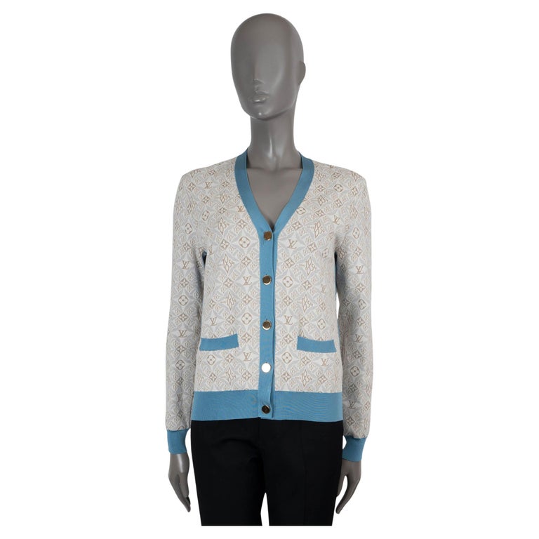 Cardigan Louis Vuitton Maglione LOUIS VUITTON Crema Taupe Blu Seta
