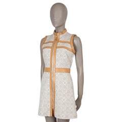 LOUIS VUITTON cream & taupe cotton 2022 SINCE 1954 LEATHER TRIM Dress 38 S