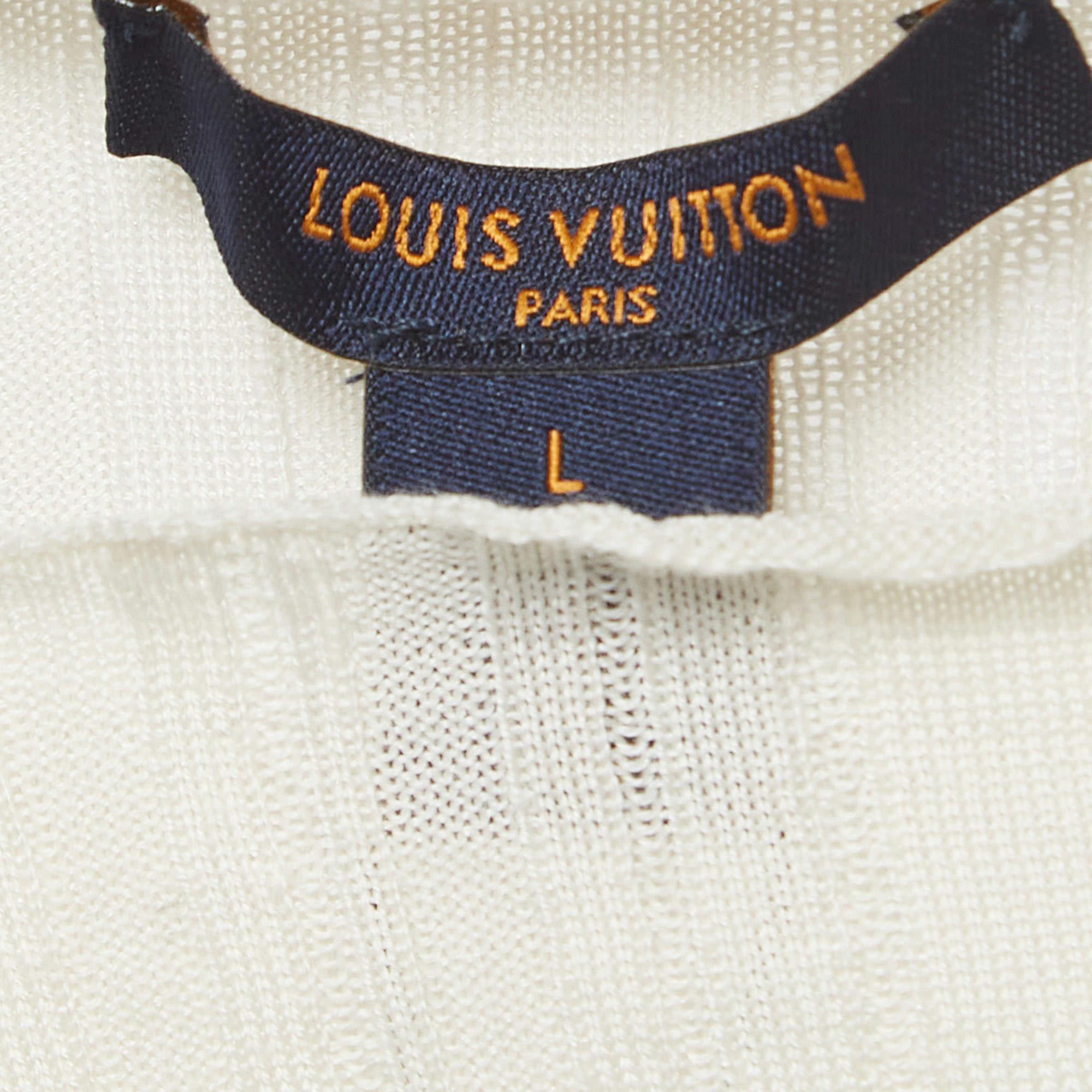 Gris Louis Vuitton Cream Wool Blend Knit Boat Neck Top L