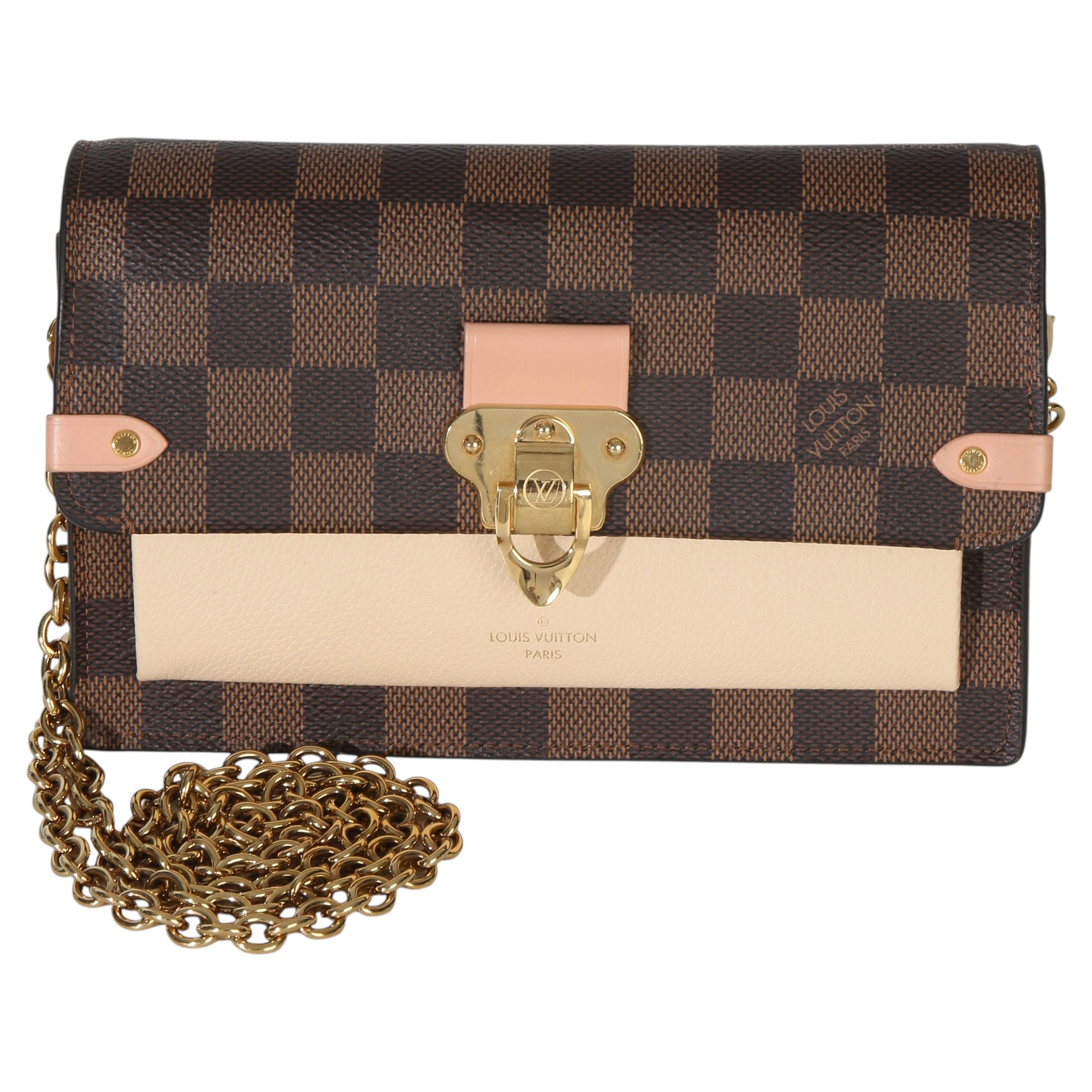 Louis Vuitton Creme Damier Ebene Canvas Vavin Chain Wallet For Sale