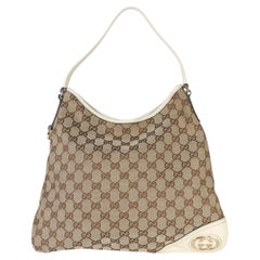 Gucci Vintage Cream GG Monogram Canvas Medium New Britt Hobo