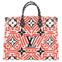 LOUIS VUITTON creme & red Monogram Giant 2020 CRAFTY ONTHEGO GM Tote Bag