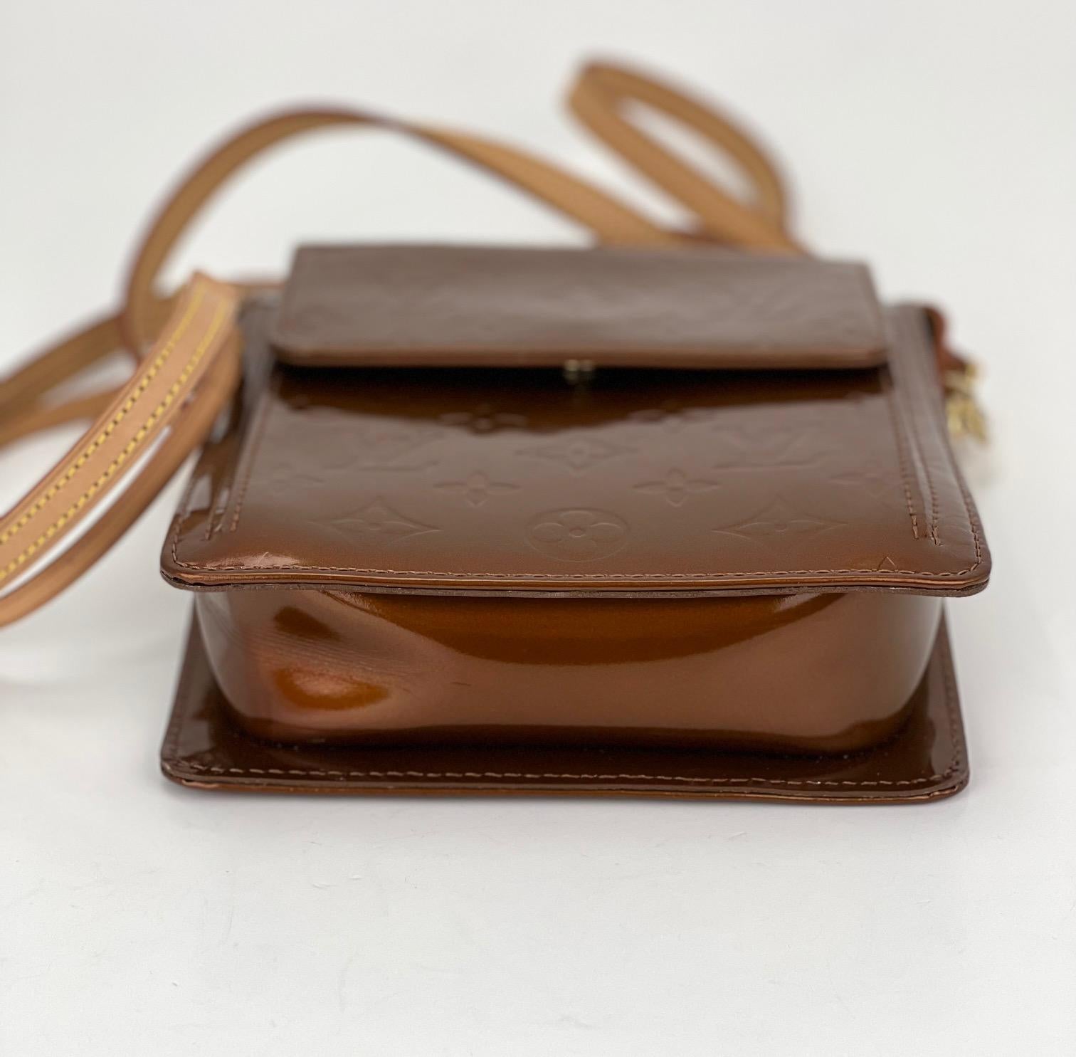 Brown Louis Vuitton Crossbody Monogram Bronze Patent Leather Mott Long Strap Bag