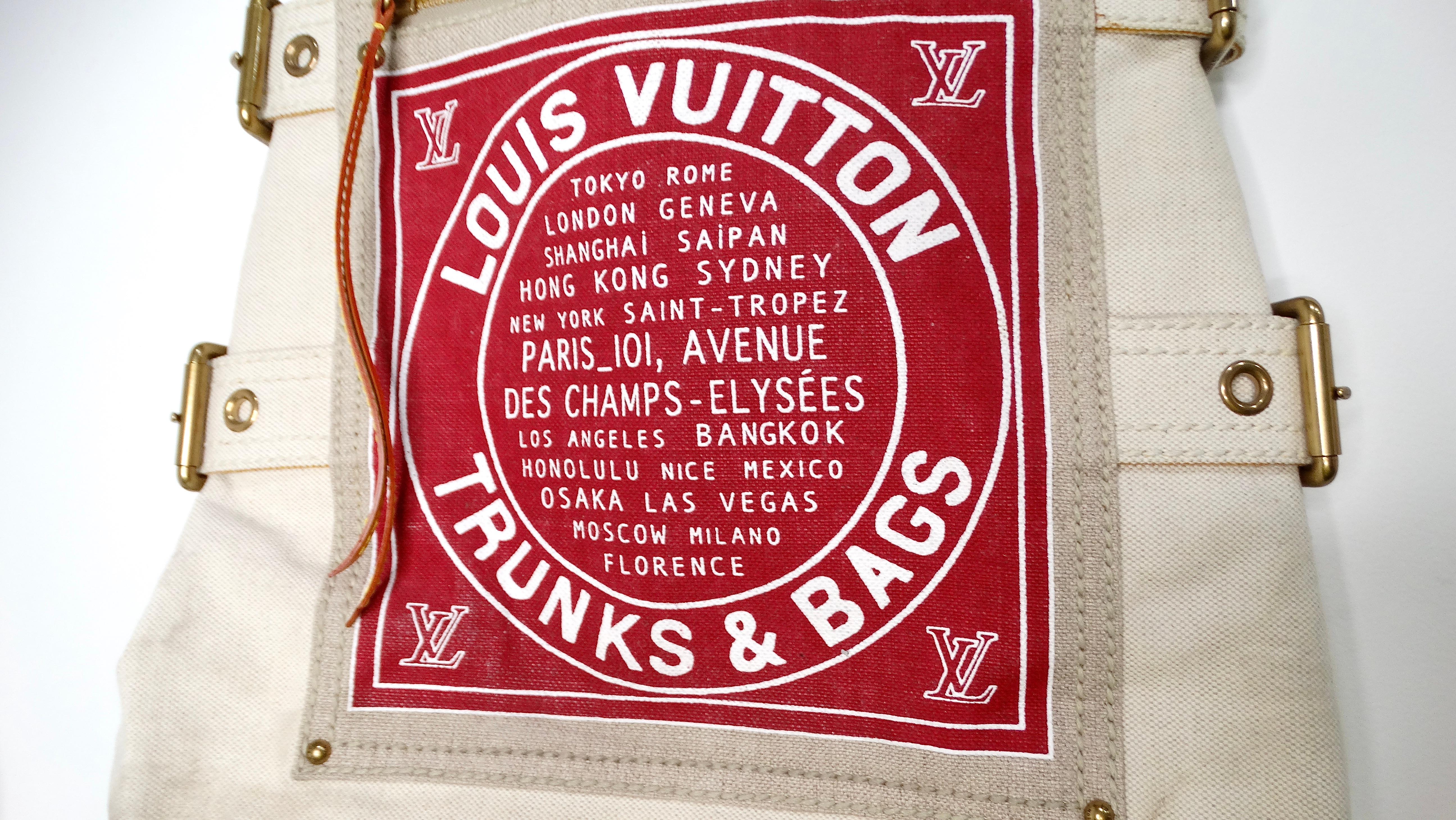 Louis Vuitton Cruise Line Globe Shopper Canvas PM Cream Tote Bag In Fair Condition For Sale In Scottsdale, AZ