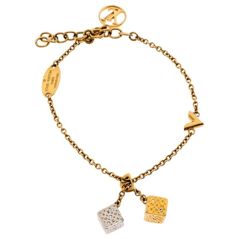Louis Vuitton Crystal Dice Charm Gold Plated Luckygram Bracelet at ...