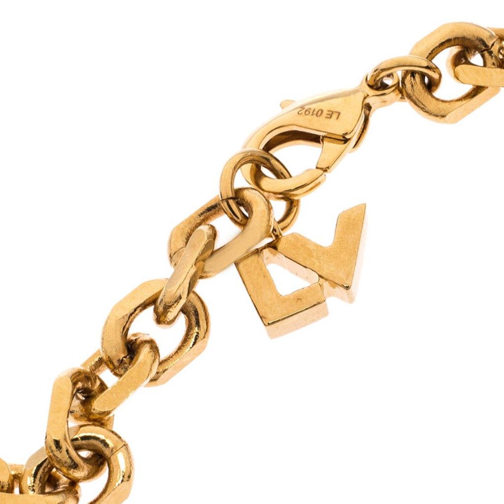 Contemporary Louis Vuitton Crystal Love Letter Timeless Gold Tone Charm Bracelet