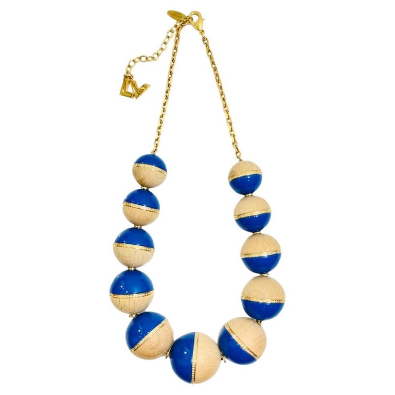 Authentic Louis Vuitton Blue Charm on 18K Gold Filled Bead Necklace.