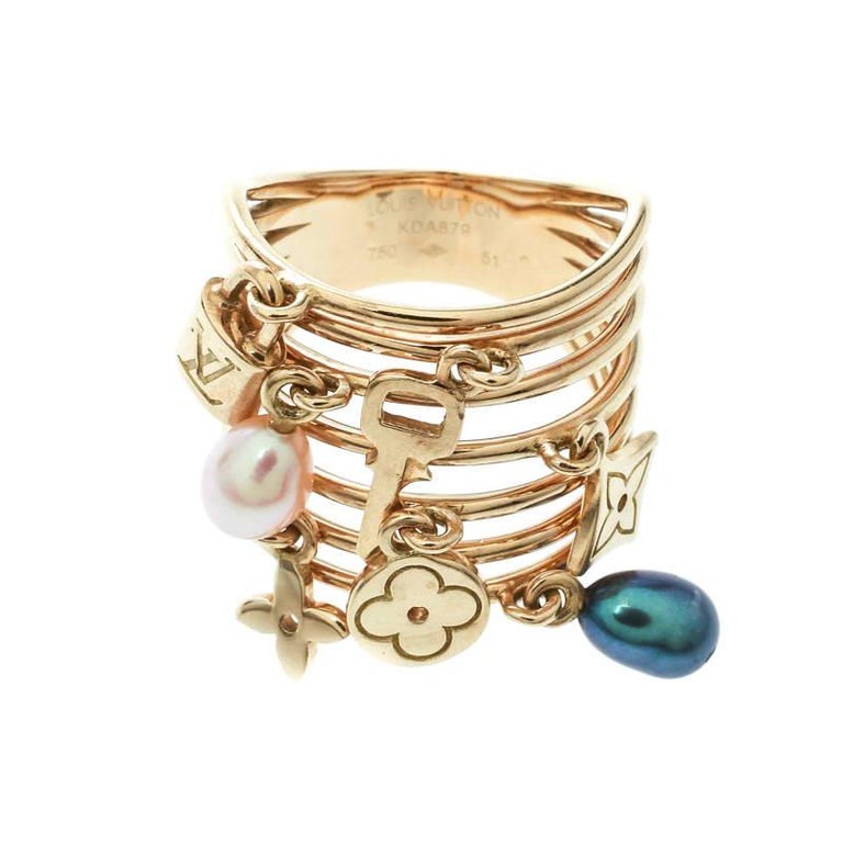 Louis Vuitton Gold And Cultured Pearl Charm Monogram Cocktail Ring
