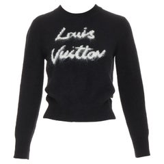 LOUIS VUITTON Cursive Signature black white wool blend fluffy logo crew sweater