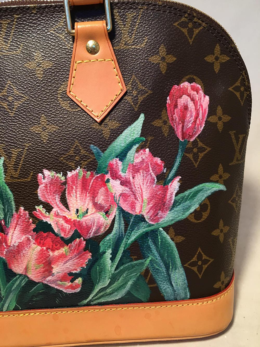 Louis Vuitton Customized Hand Painted Tulip Monogram Alma Bag Damen