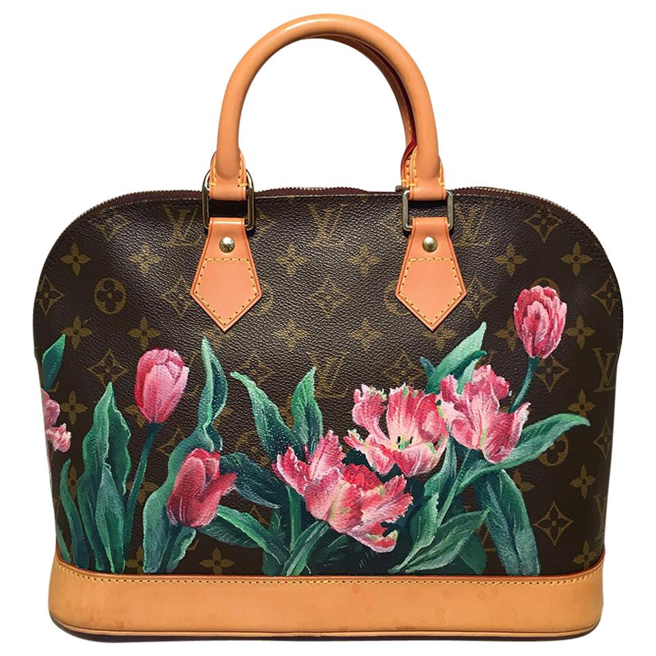 Louis Vuitton Customized Hand Painted Tulip Monogram Alma Bag