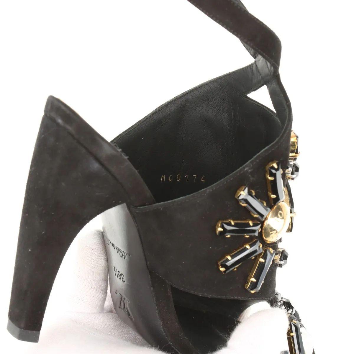 Louis Vuitton Cut Out Crsytal Suede Sandal Black For Sale 7