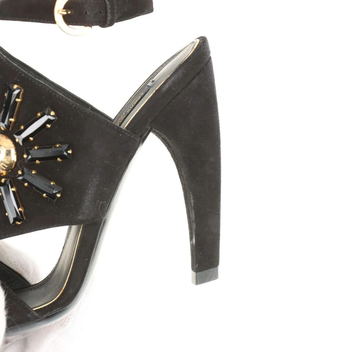 Louis Vuitton Cut Out Crsytal Suede Sandal Black For Sale 8