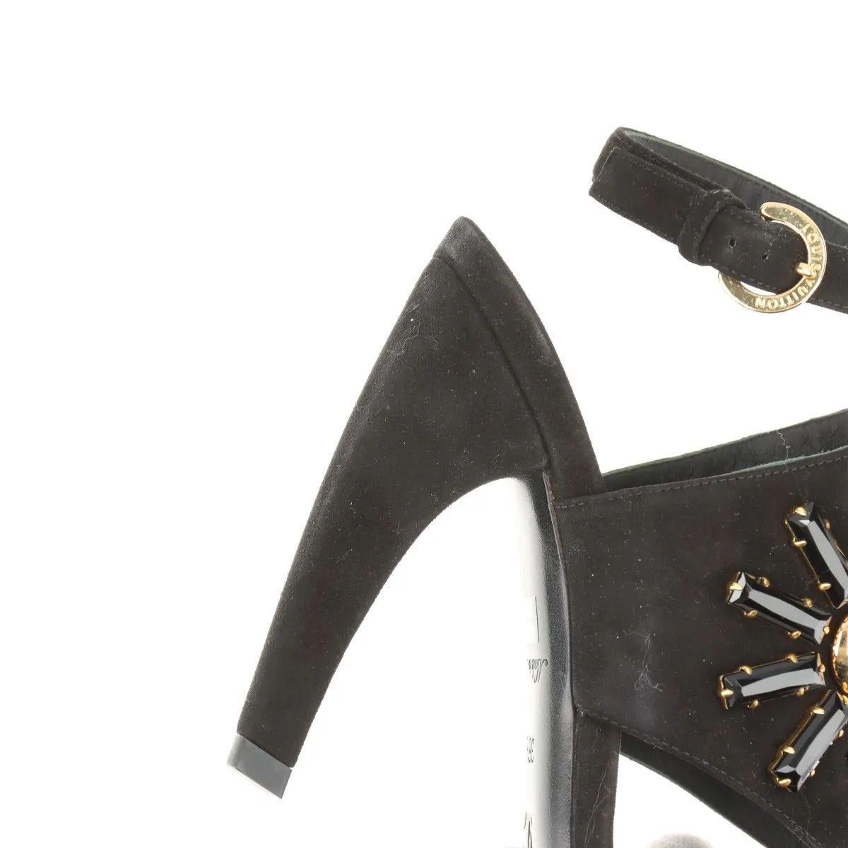 Louis Vuitton Cut Out Crsytal Suede Sandal Black For Sale 11