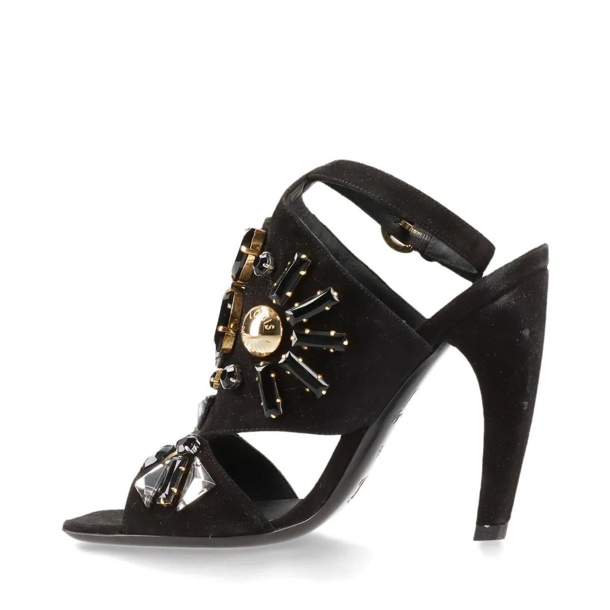 Louis Vuitton Cut Out Crsytal Suede Sandal Black For Sale 1