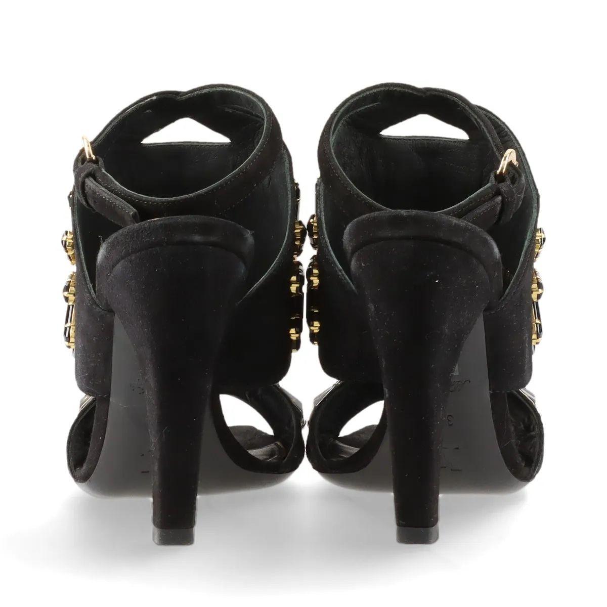 Louis Vuitton Cut Out Crsytal Suede Sandal Black For Sale 3