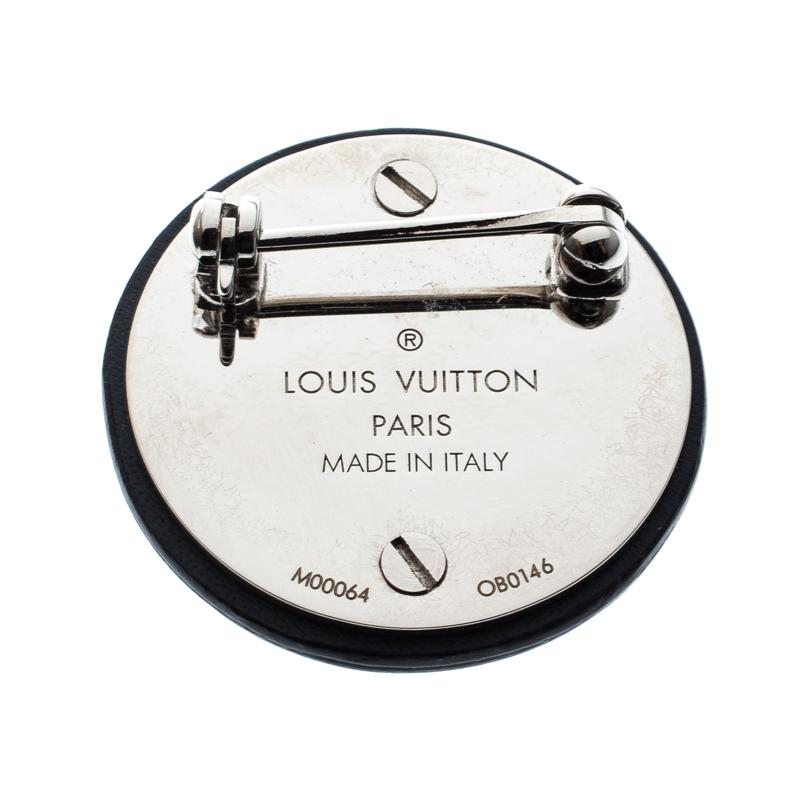 Contemporary Louis Vuitton Cut Out World Map Leather Silver Tone Pin Brooch