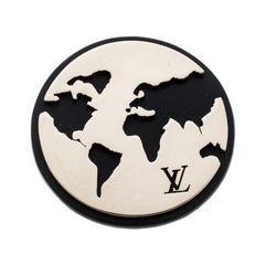 Louis Vuitton Cut Out World Map Leather Silver Tone Pin Brooch