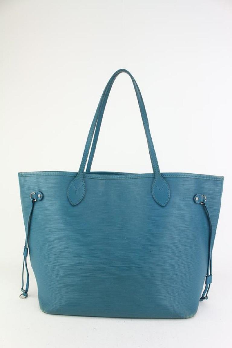 Women's Louis Vuitton Cyan Blue Epi Leather Neverfull MM Tote Bag 20lvs721