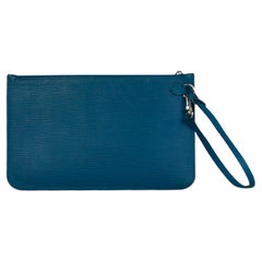 Louis Vuitton Cyan Blue Epi Leather Neverfull Pochette Wristlet Bag