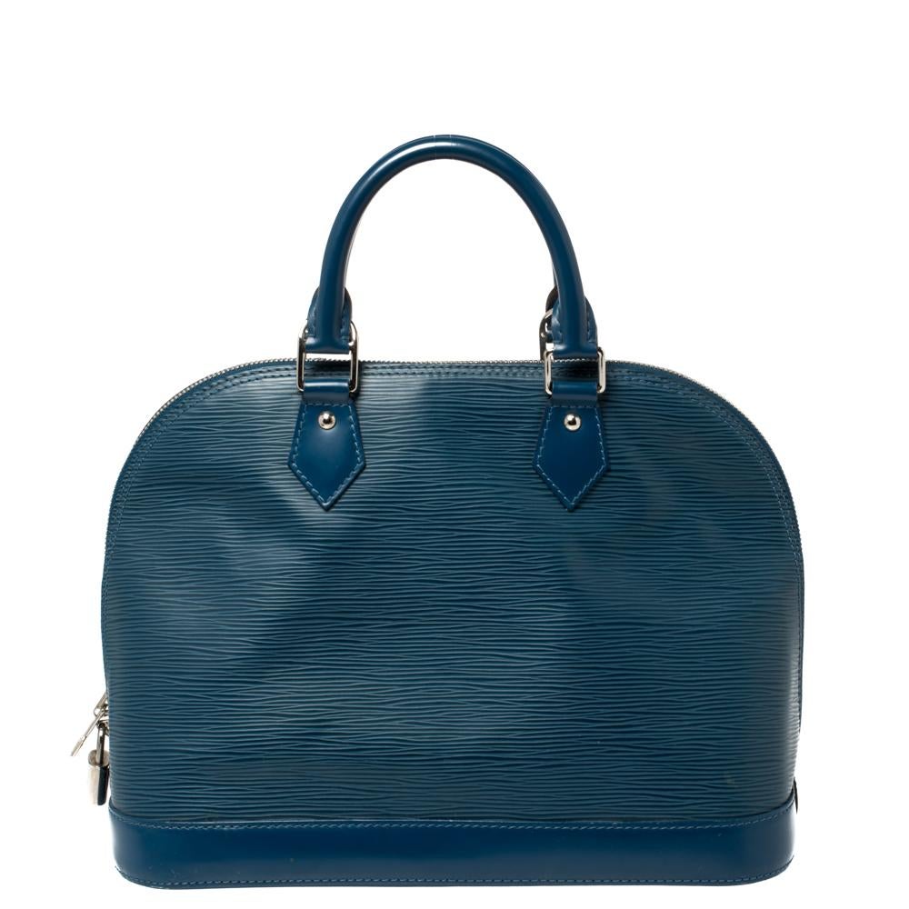 Louis Vuitton Cyan Epi Leather Alma PM Bag In Good Condition In Dubai, Al Qouz 2