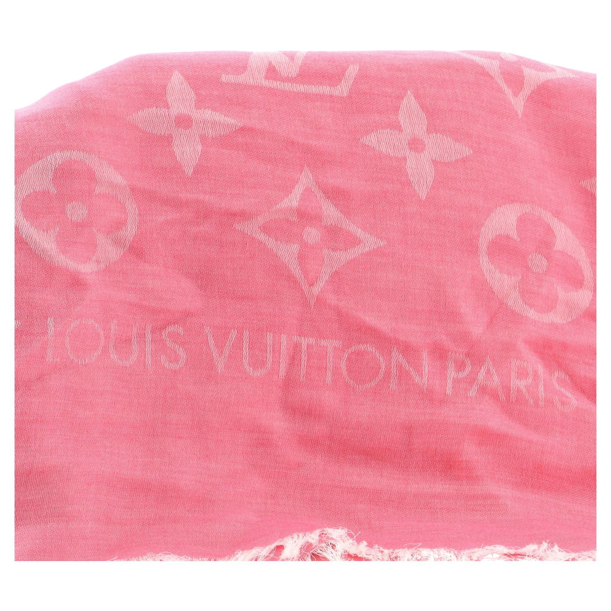 Louis Vuitton Daily Monogram Stole Scarf Wool Silk and Cotton Blend Pink Silk  For Sale